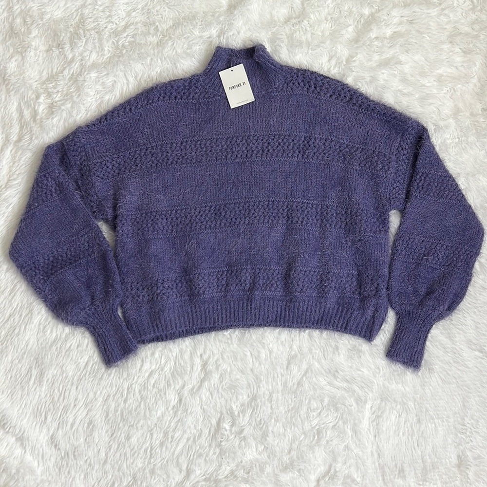 FOREVER 21‎ MWT! Fuzzy-Soft Mock-Neck Drop-Long-Sleeve Sweater